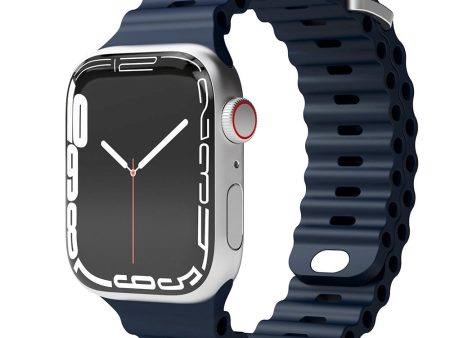 Apple Watch (42 44 SE 45 46 49mm) Vonmählen Wave Band Silikone Rem - Blå on Sale