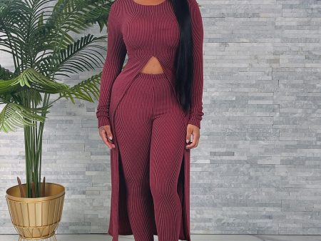 2436H - RIB LONG SLIT TOP & PANTS SET For Sale