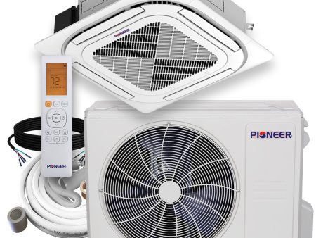 Pioneer® 24,000 BTU 21.5 SEER2 8-Way Slim Cassette Mini-Split Air Conditioner Heat Pump System Full Set 230V For Sale