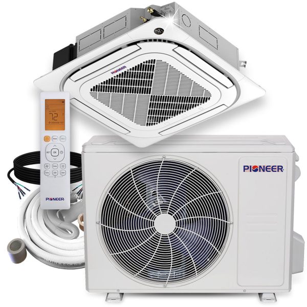 Pioneer® 24,000 BTU 21.5 SEER2 8-Way Slim Cassette Mini-Split Air Conditioner Heat Pump System Full Set 230V For Sale