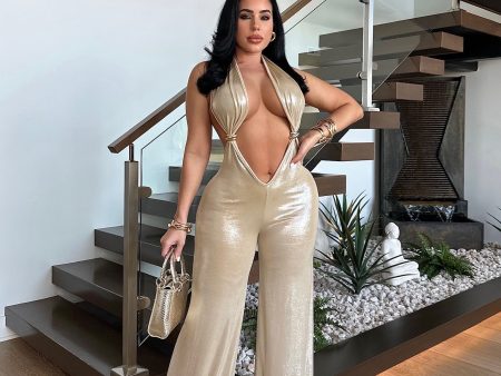 J1048P - FOILED PLUNGING NECKLINE JUMPSUIT Online Sale