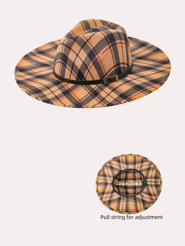 H3201-Plaid Print Fedora Hats Fashion