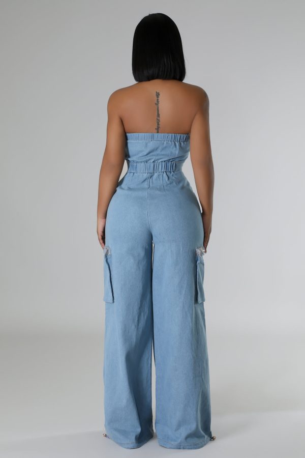 80018P- DENIM TUBE CARGO JUMPSUIT(4PC) Discount