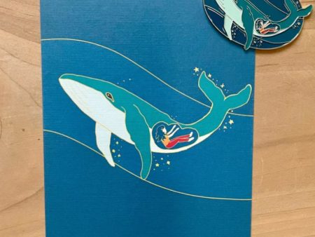 Whale enamel pin with Post Card - Jonah Illustration Online