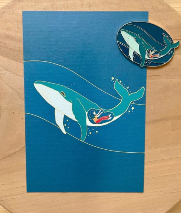 Whale enamel pin with Post Card - Jonah Illustration Online