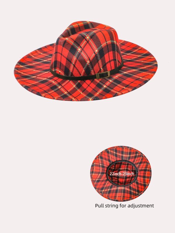 H3201-Plaid Print Fedora Hats Fashion