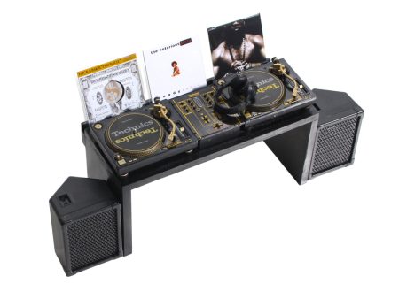 Technics miniature SL-1200GLD set Turntable, Mixer, Headphones, Speakers, and Desk with vinyl display Supply