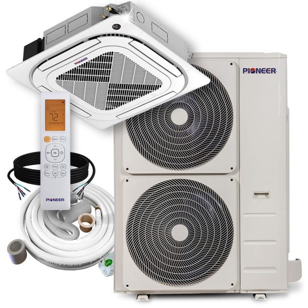 Pioneer® 48,000 BTU 18.5 SEER2 8-Way Slim Cassette Mini-Split Air Conditioner Heat Pump System Full Set 230V For Sale