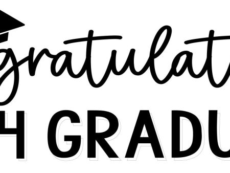 Graduation Banner - Congratulations Graduate with Cap - 2x6 - Black and White Hot on Sale