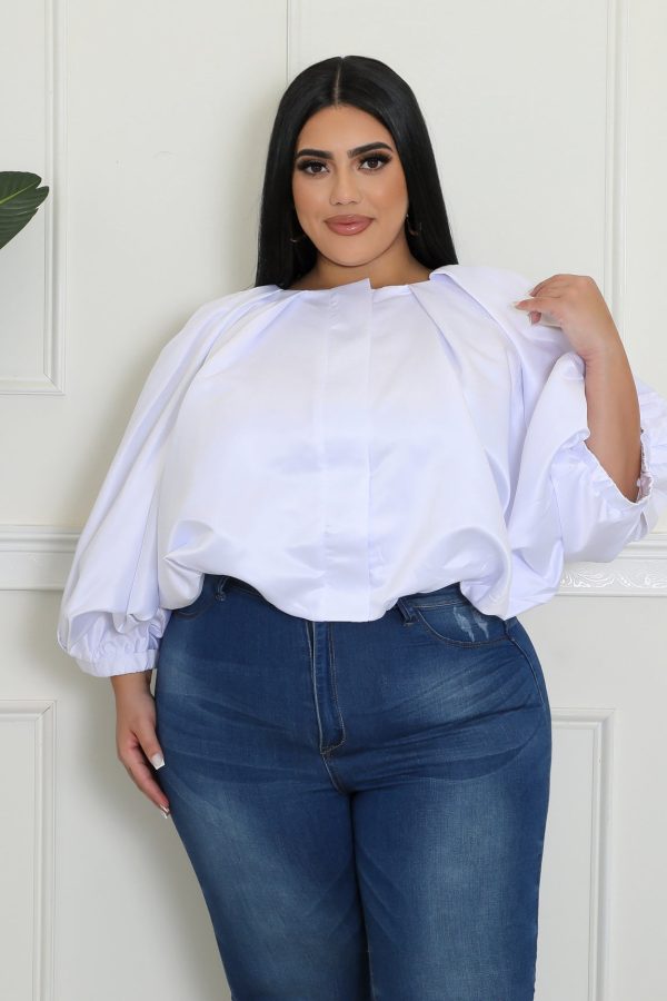 HT1553LXP- LONG SLEEVE FRONT CROP BUBBLE TOP (PLUS) Hot on Sale