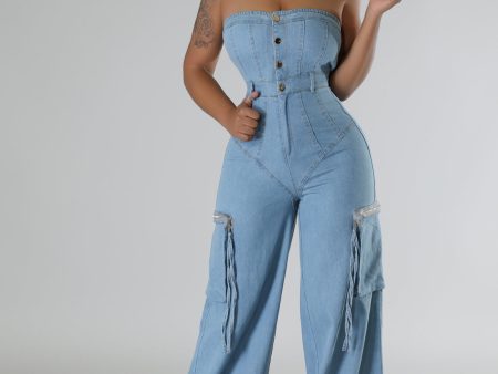 80018P- DENIM TUBE CARGO JUMPSUIT(4PC) Discount