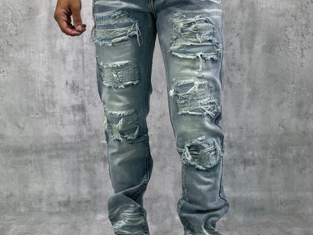 BT-BTP23087-Rip & Repair Slim Fit Denim Pants Sale