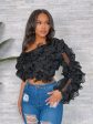 HT1141P-Ruffled One Shoulder Crop Top on Sale