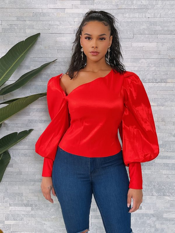 HT1203P-Bishop Sleeve Asymmetric Top Discount