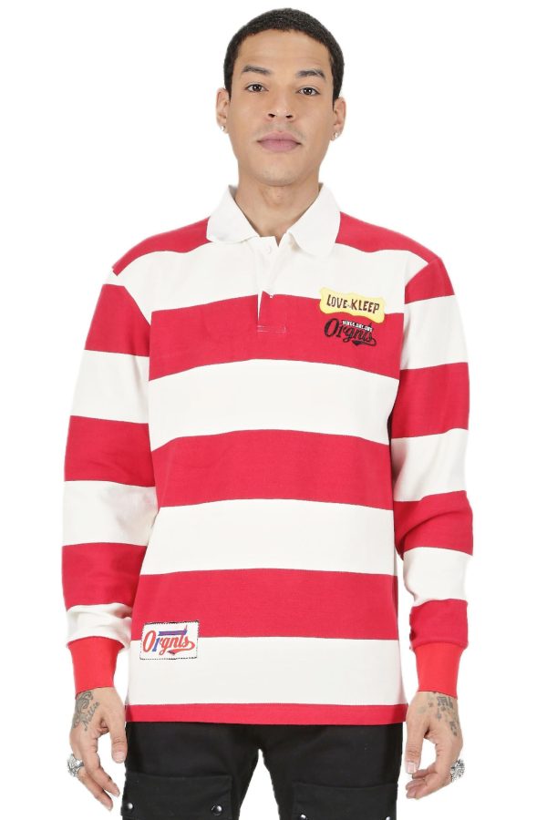 KLP-KG3320-Print & Patch LS Stripe Polo Shirt Online Hot Sale