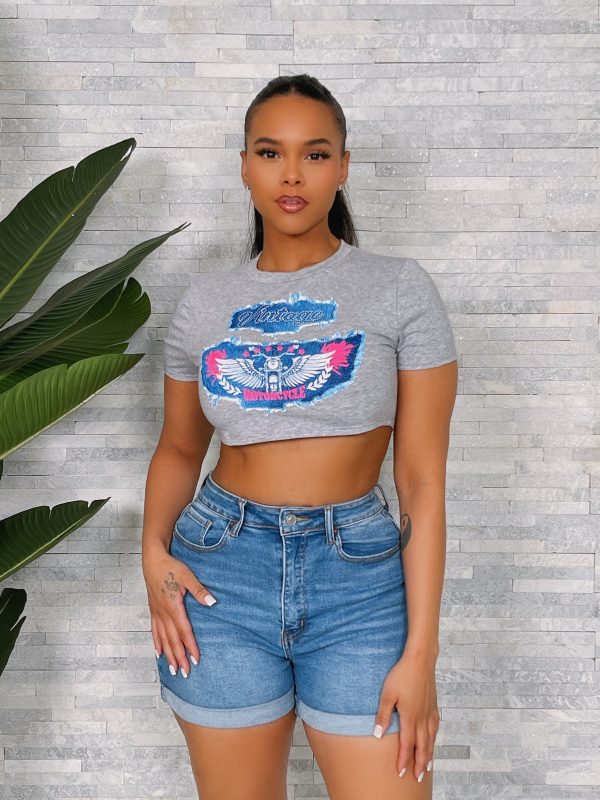 TT5312VH-Vintage Print Crop Top Fashion