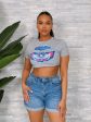 TT5312VH-Vintage Print Crop Top Fashion