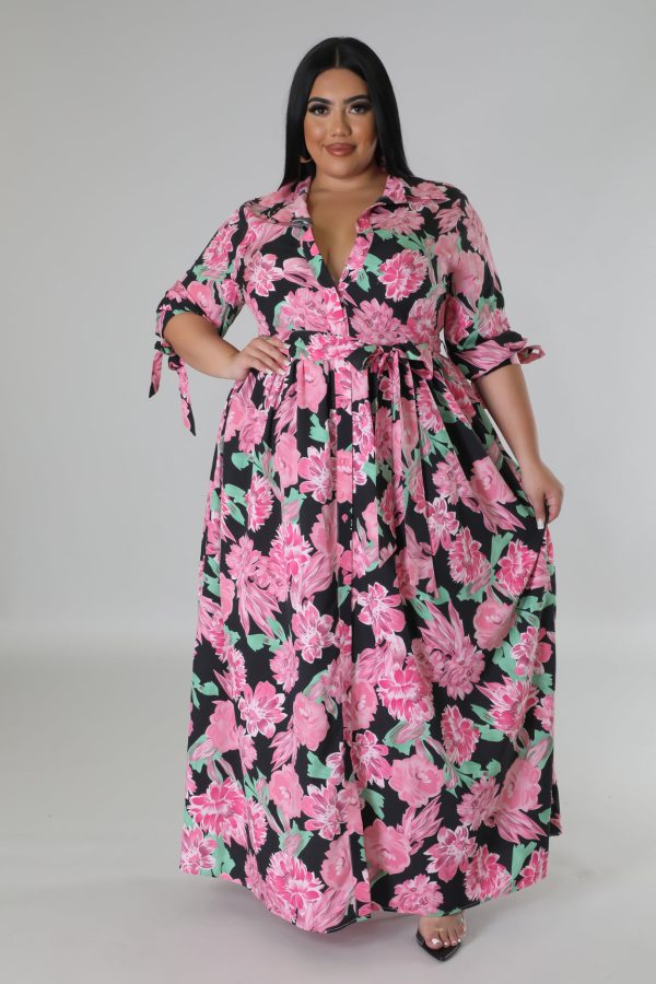 26726XP- PRINT HALF SLEEVE MAXI DRESS (PLUS) Online