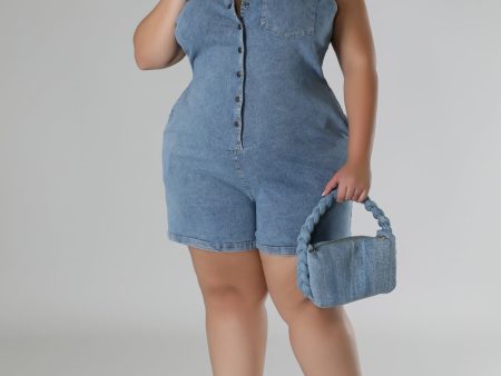 27365XP-Denim S L Button Romper(PLUS) For Sale