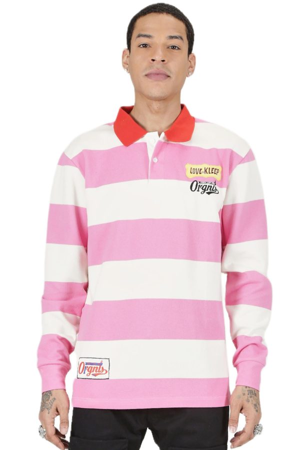 KLP-KG3320-Print & Patch LS Stripe Polo Shirt Online Hot Sale