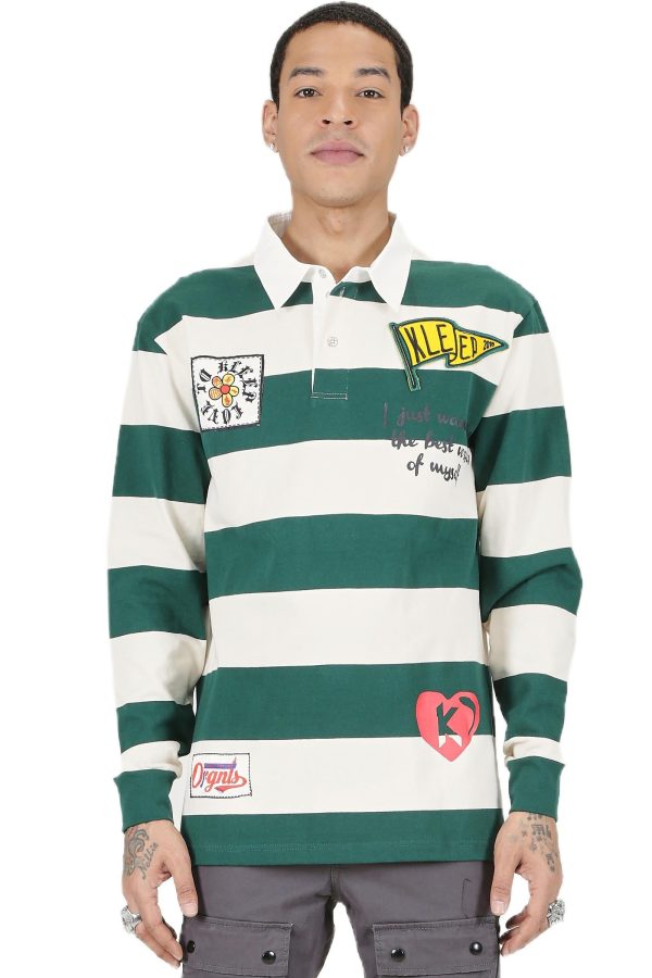 KLP-KG3310-Heavy Print LS Stripe Polo Shirt For Cheap