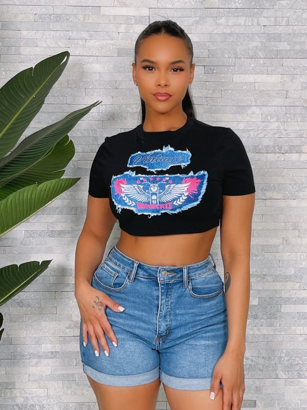 TT5312VH-Vintage Print Crop Top Fashion