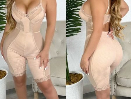 JWP1083P-Mesh Contrast Cut Out Back Lace Romper on Sale