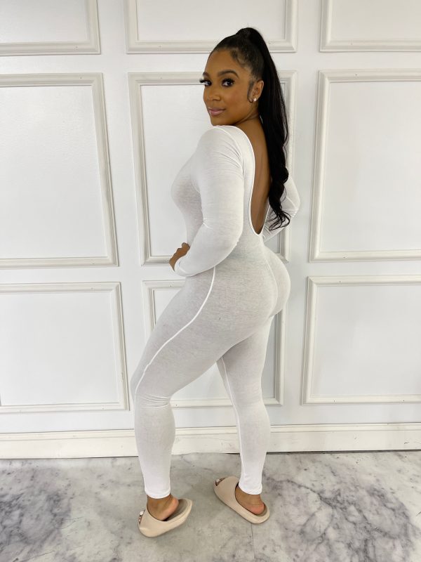 1555H-Solid Long Sleeve Open Back Jumpsuit Hot on Sale