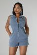 27365P-Denim Collar S L Button Romper Online Hot Sale