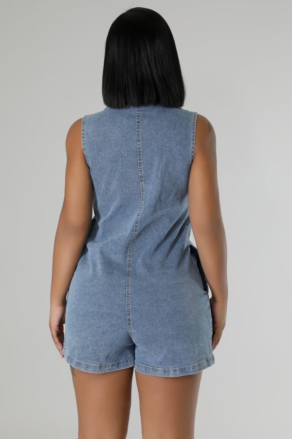 27365P-Denim Collar S L Button Romper Online Hot Sale