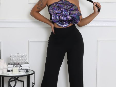 28029P - SEQUINS FLORAL TUBE TOP&PANTS SET Online Sale