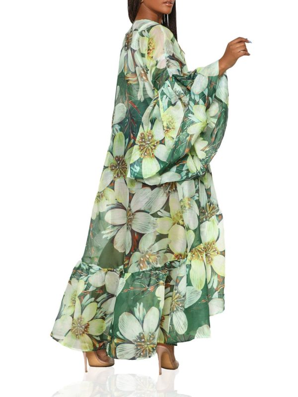 HT293PXP-Nature Print Sheer Balloon Sleeve Cardigan(PLUS) For Sale