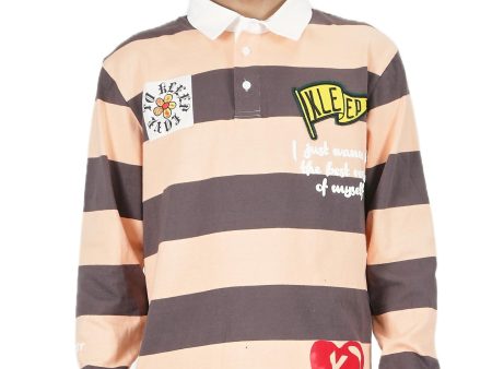 KLP-KG3310-Heavy Print LS Stripe Polo Shirt For Cheap