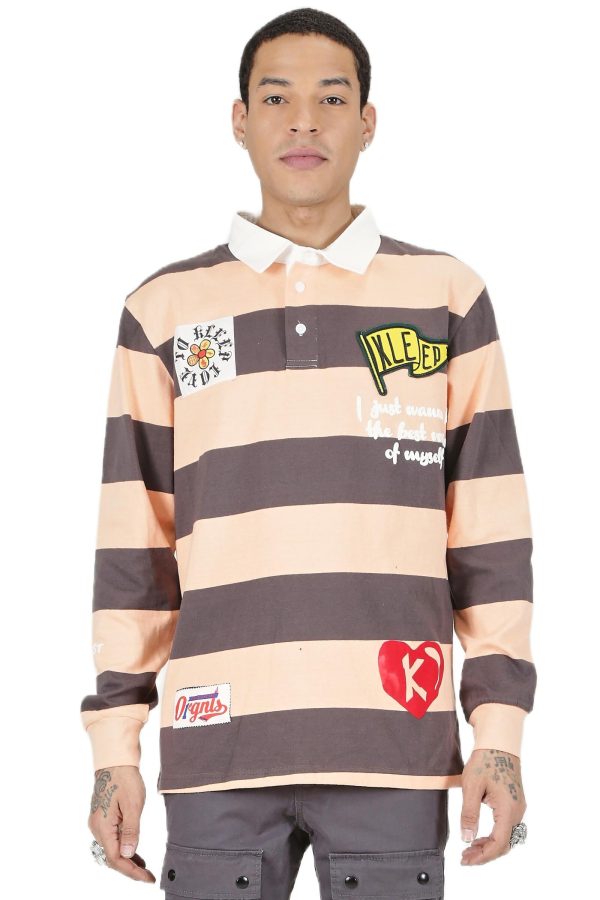 KLP-KG3310-Heavy Print LS Stripe Polo Shirt For Cheap