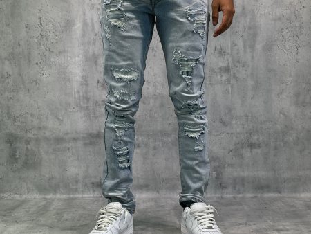 BT-BTP23095-Rip & Repair Slim Tapered Fit Denim Pants For Sale