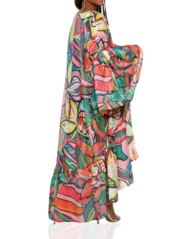 HT293PXP-Nature Print Sheer Balloon Sleeve Cardigan(PLUS) For Sale