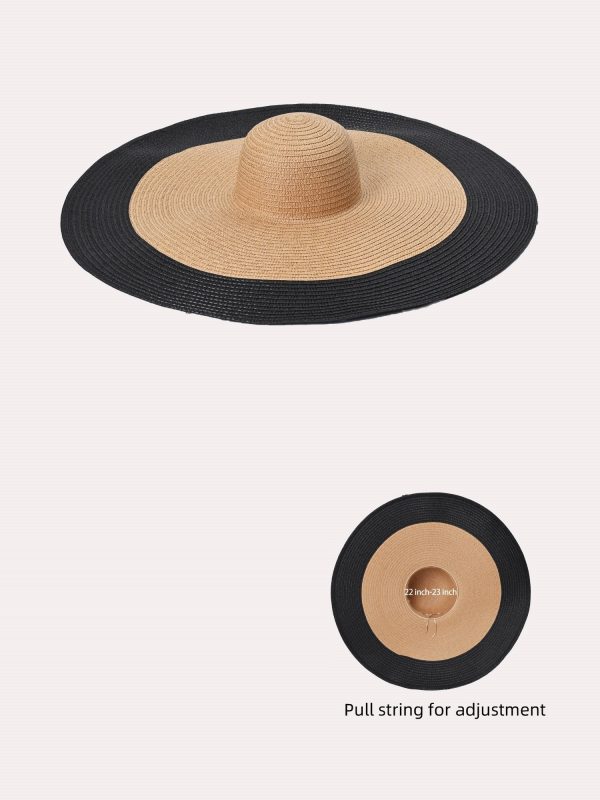 H3344-Two Tone Oversize Wide Straw Hat Online Hot Sale