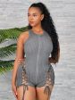 AR12855P-Washed Lace Up Romper Supply