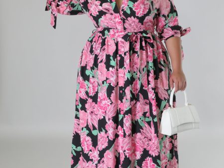 26726XP- PRINT HALF SLEEVE MAXI DRESS (PLUS) Online