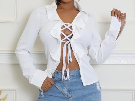 CAY1252P - RUFFLE TIE UP BLOUSE Online now