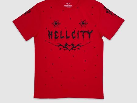 FOC-80625-Hell City Applique T-Shirt Online Sale