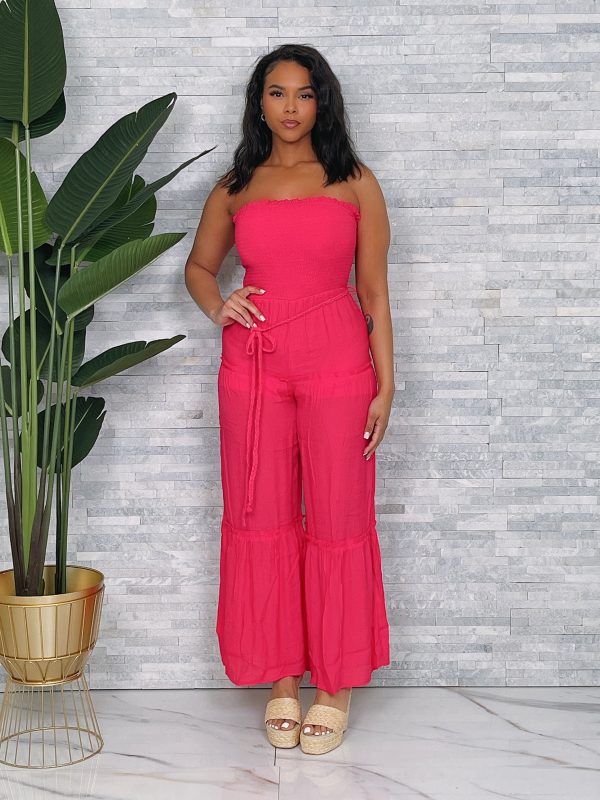 3698RYP-Tube Wide Leg Jumpsuit W Waist Tie Supply