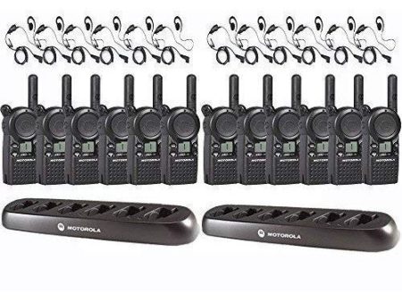 12 Motorola CLS1110 Two Way Radio Walkie Talkies + 2 Multi Chargers + 12 Earpieces Fashion