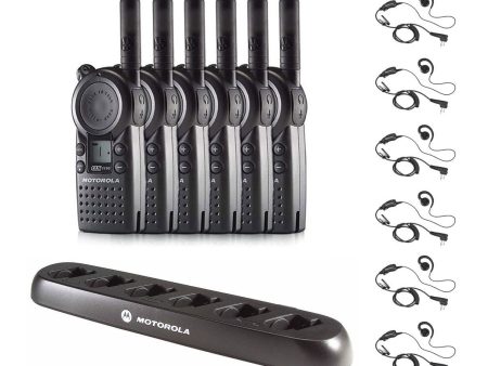 6 Pack of Motorola CLS1110 Radios with 6 Push To Talk (PTT) earpieces and a 6-Bank Radio Charger Hot on Sale