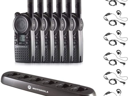 6 Pack of Motorola CLS1110 Walkie Talkie Radios with Headsets & 6-Bank Charger Sale